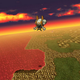 an airship in final fantasy vi with a sunset in the background
